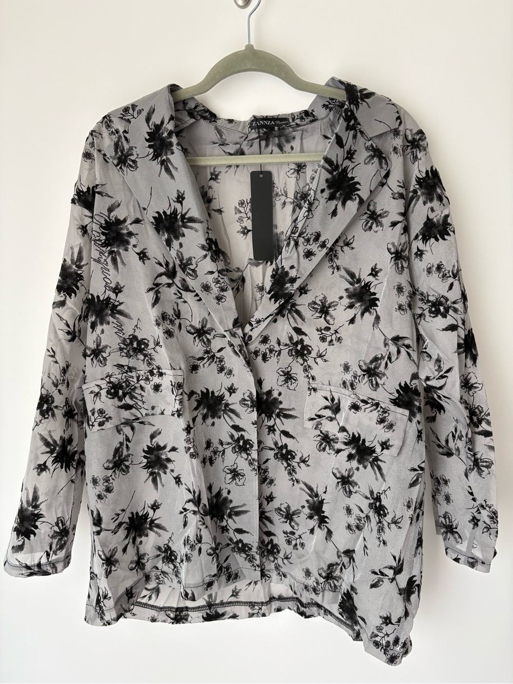 Gray and Black Sheer Floral Blazer Jacket